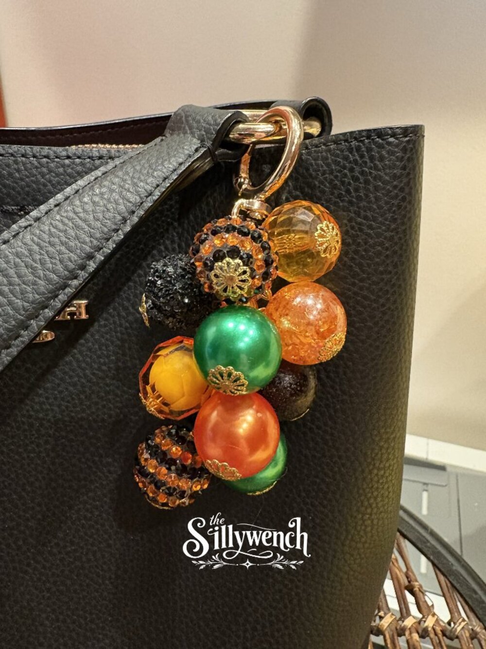 Broomstick Baubles Purse/Bag Charm, silver-toned